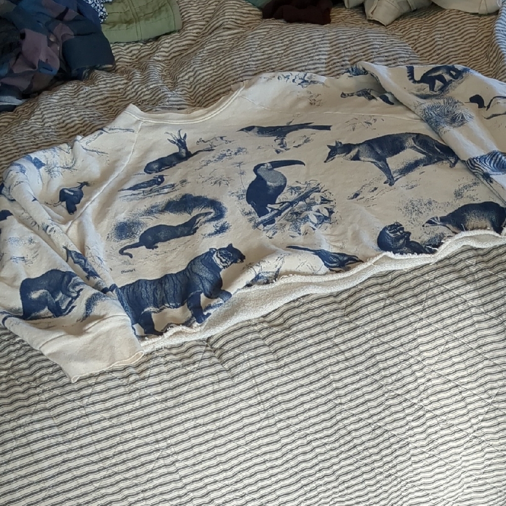MOTHER Blue and Cream Animal Print Sweatshirt